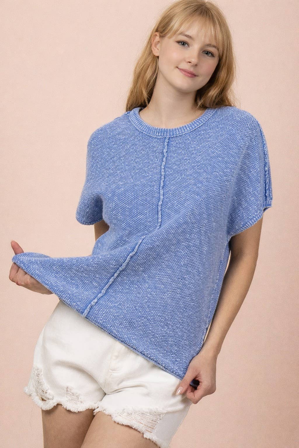 12W3342N-Mineral Washed Knit Casual Sweater Top