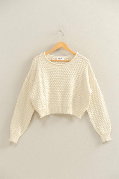 Textured Round Neck Long Sleeve Sweater
