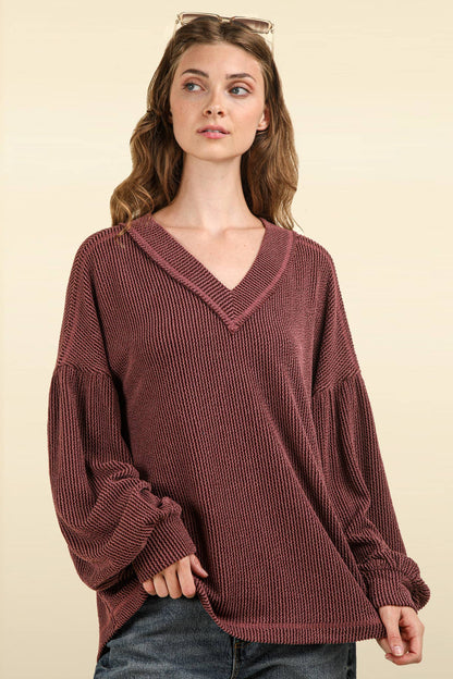 Otto Ribbed V-Neck Oversized Knit Top