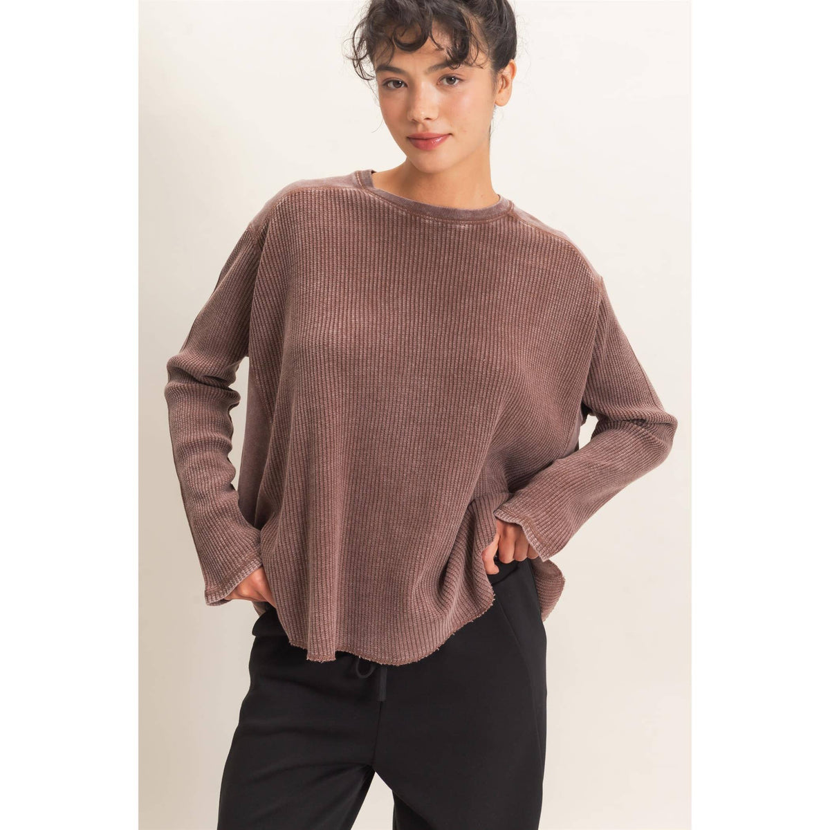 Oversized Mineral Washed Waffle Knit Top