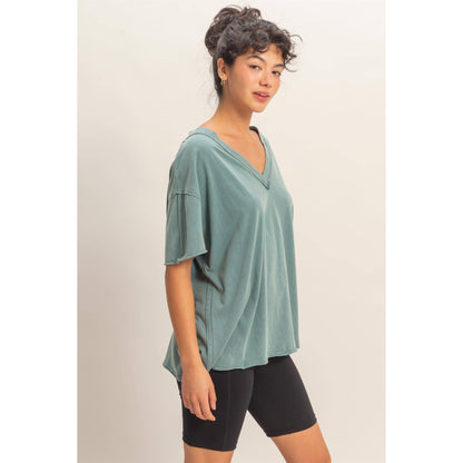 Washed V-Neck Oversized Tee