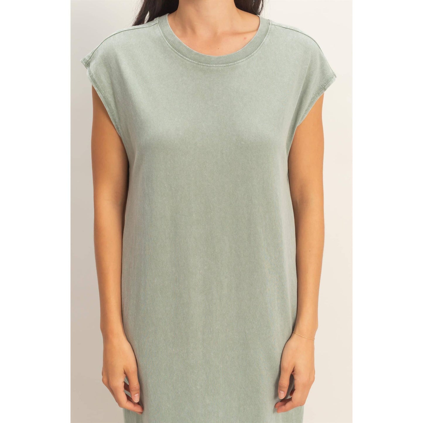 Mineral Wash Cap Sleeve Midi Dress
