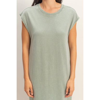 Mineral Wash Cap Sleeve Midi Dress
