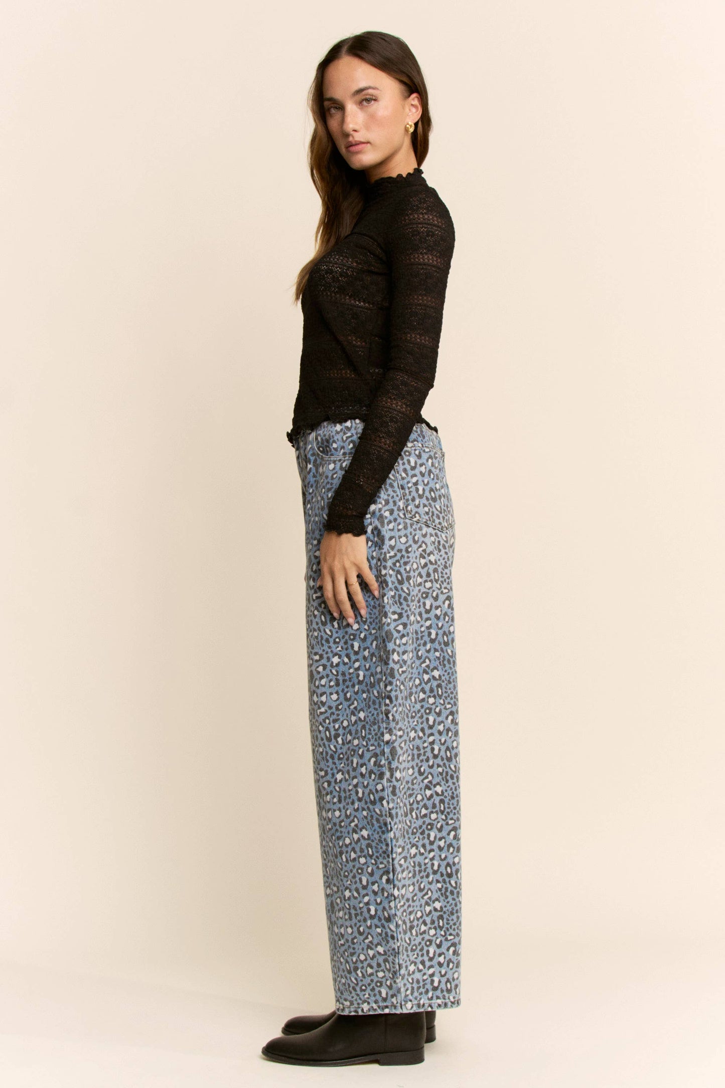 Striped Lace Mock Neck Top