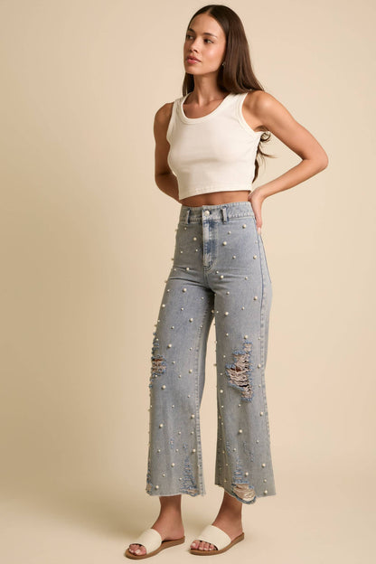 Pearl Trim Straight Leg Pants