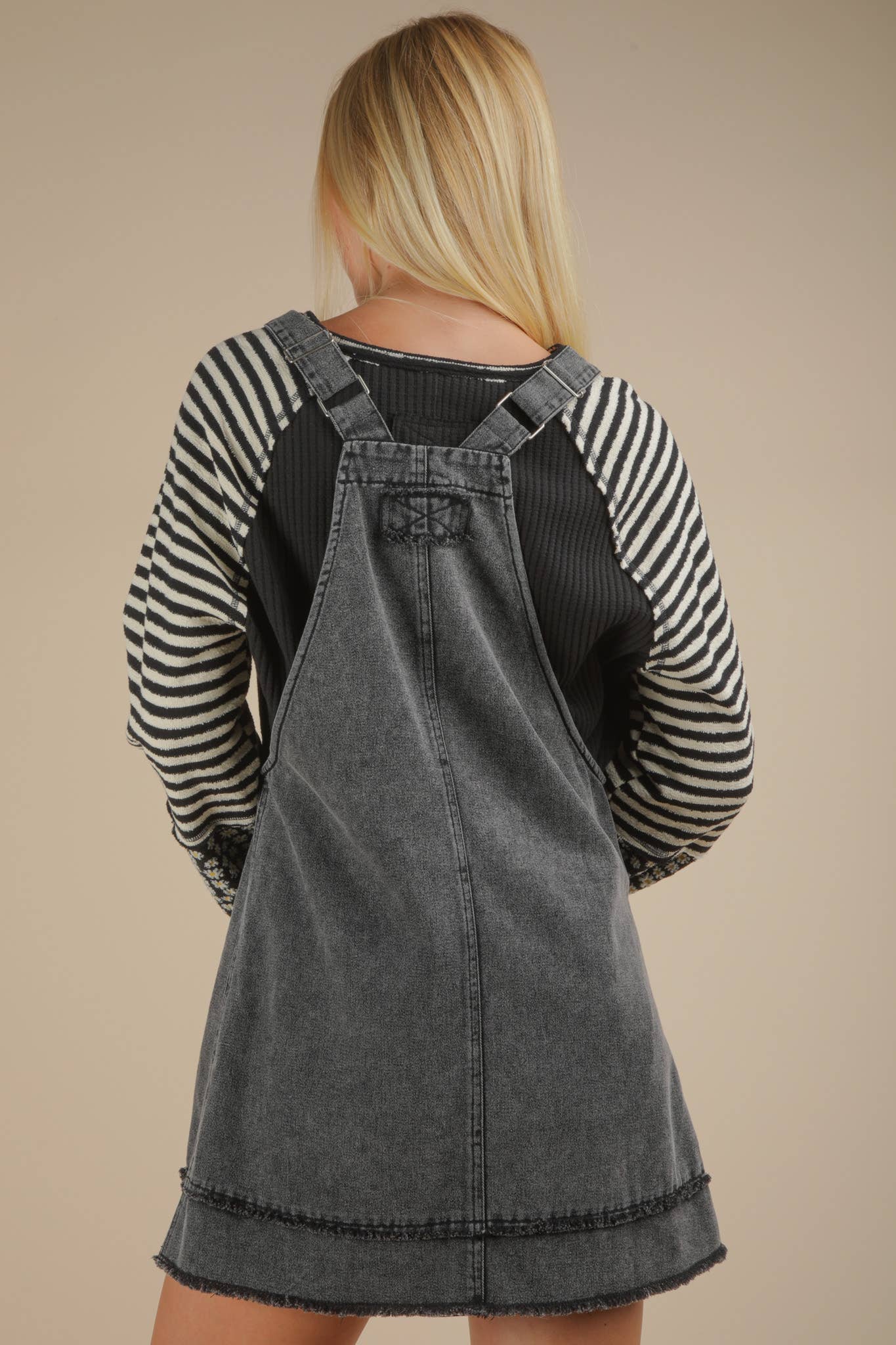ND31791-Washed Denim Overall Mini Dress