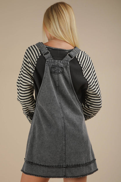 ND31791-Washed Denim Overall Mini Dress