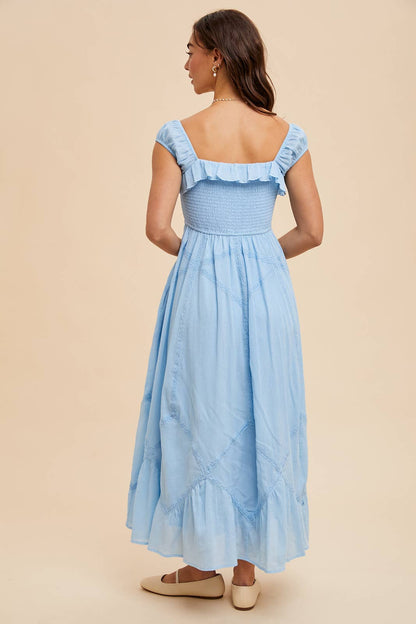 SMOCKED MAXI WITH LACE TRIM DETAIL