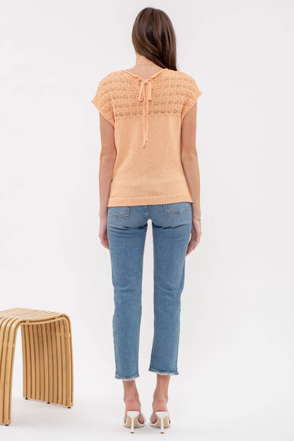 EYELET YOKE SWEATER KNIT TOP