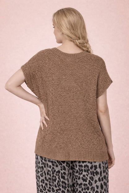 12W3653N-Button Down Solid Knit Summer Sweater Top