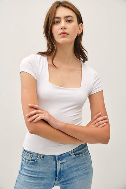 NEW SHADE[SOFT CORE] SQUARE NECK KNIT TEE