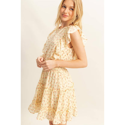 HF25E052-Ditsy Floral Print Ruffle Mini Dress