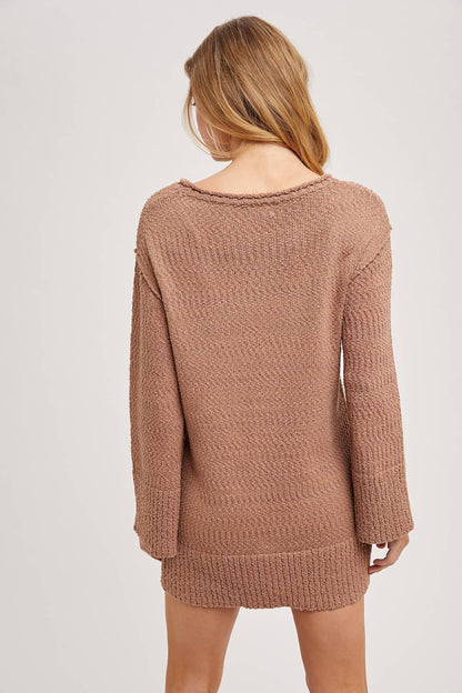CHUNKY KNIT CREW NECK TUNIC SWEATER DRESS