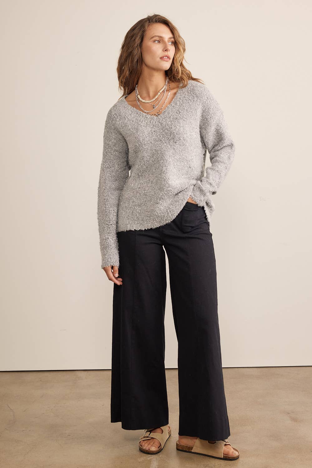 COZY RELAXED FIT V-NECK TEDDY BEAR SWEATER