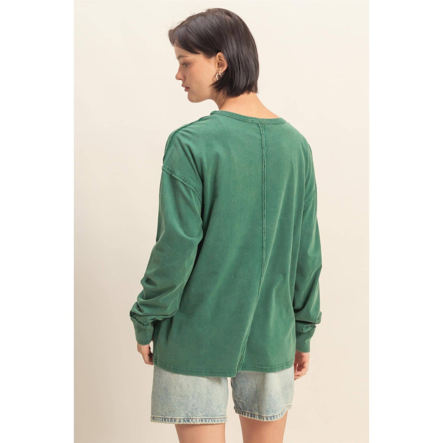 Oversized Washed Long Sleeve Pocket Tee