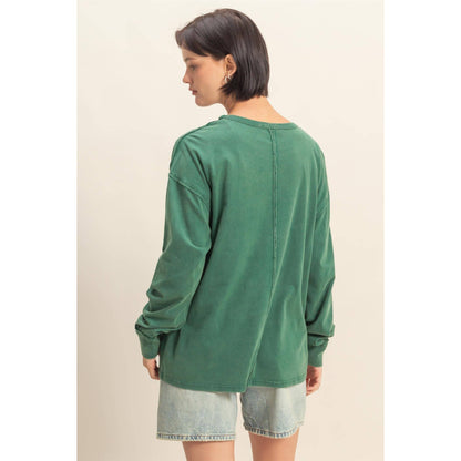 Oversized Washed Long Sleeve Pocket Tee
