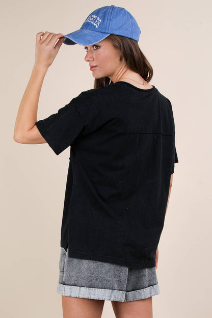 NT11966X-PLUS SIZE Mineral Washed V-Neck Knit Top