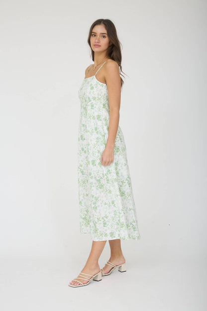 WATERCOLOR FLORAL SPAGHETTI STRAP MIDI DRESS