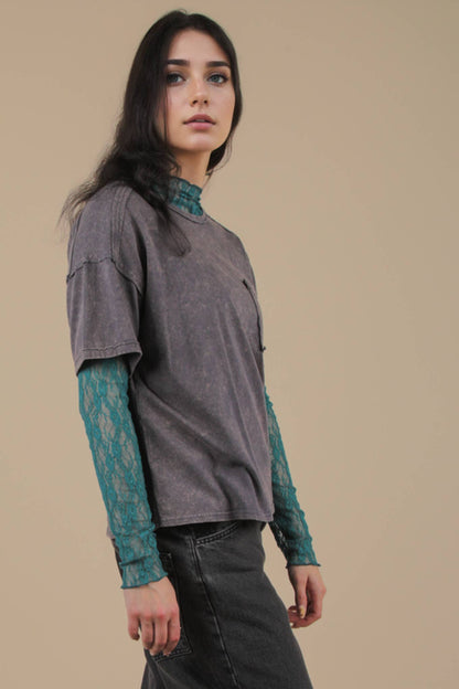 Mineral Washed Knit Top with Pocket white