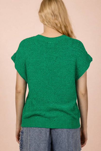 12W3653N-Button Down Solid Knit Summer Sweater Top