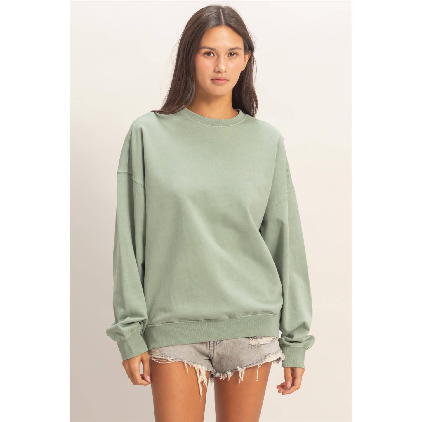 Ribbed Crew Neck Sweatshirt