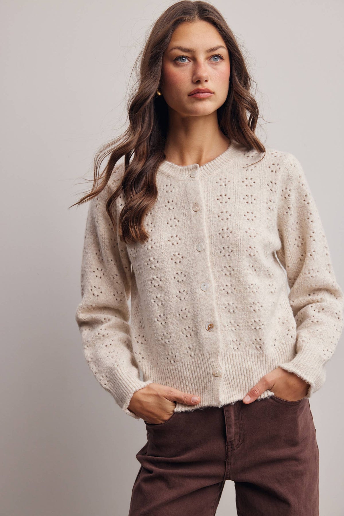 Pointelle Knit Button Cardigan FSW0069