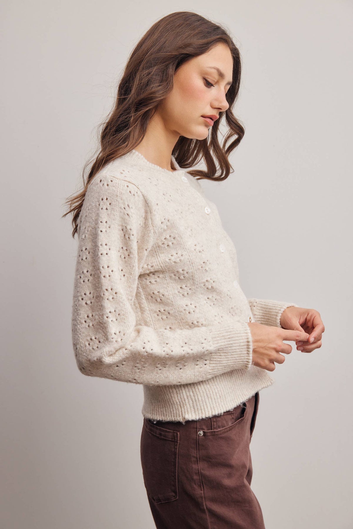 Pointelle Knit Button Cardigan FSW0069