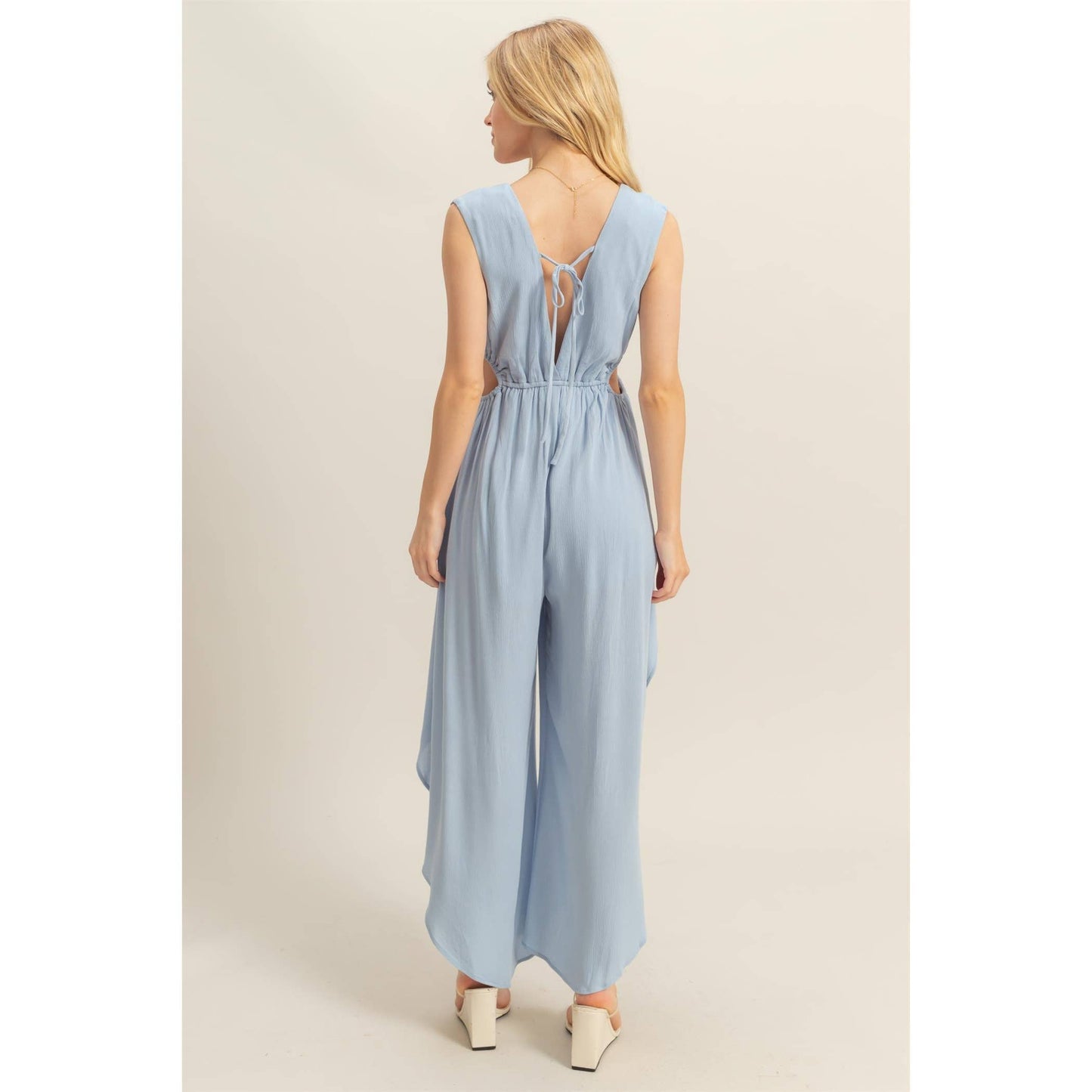 V-Neck Side Cutout Curved Hem Jumpsuit