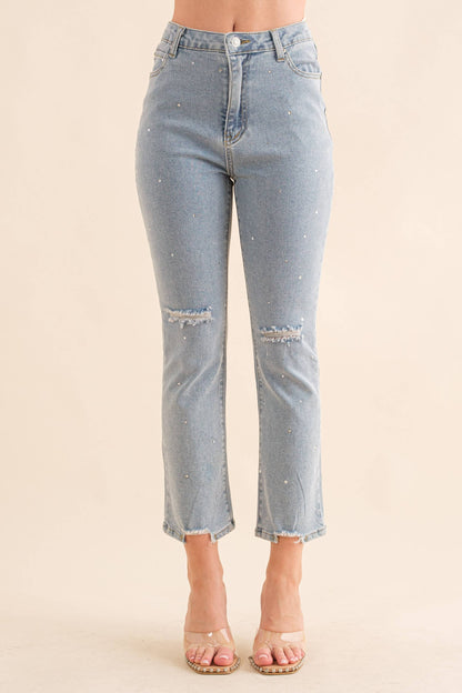 - Studded Rhinestone Denim Jeans