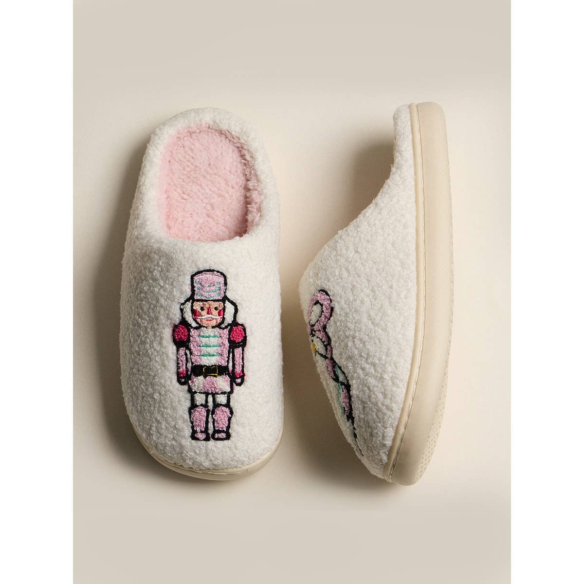 Nutcracker Ornament Fleece Cozy Indoor Slippers