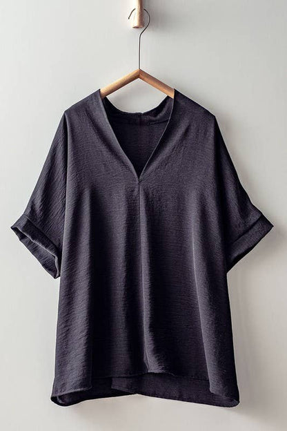 OVERSIZED VNECK FOLDED SHORT SLEEVE TOP