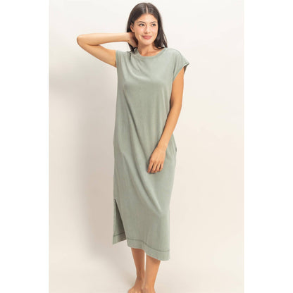 Mineral Wash Cap Sleeve Midi Dress