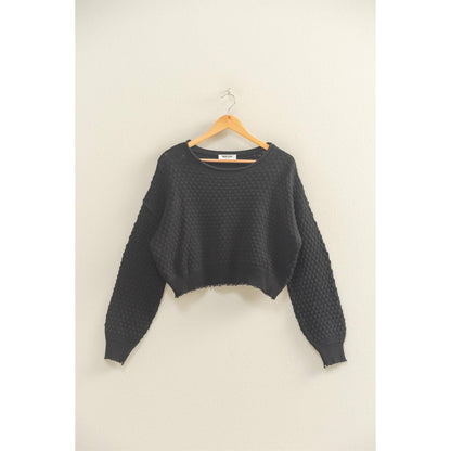 Textured Round Neck Long Sleeve Sweater