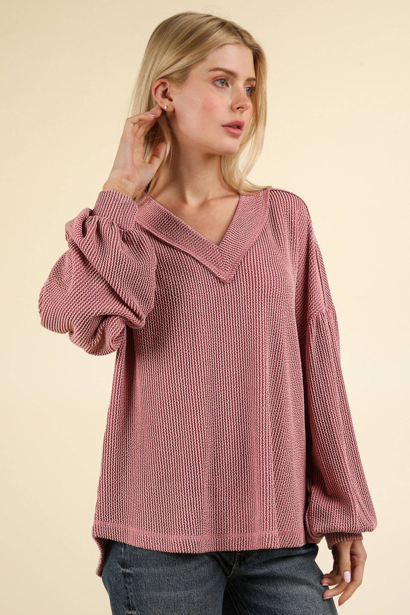 Otto Ribbed V-Neck Oversized Knit Top