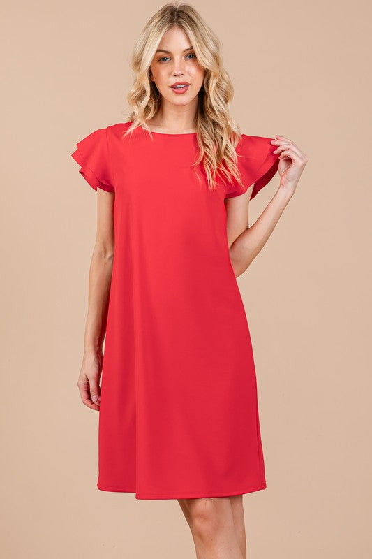 Ruffle sleeves solid tunic dress