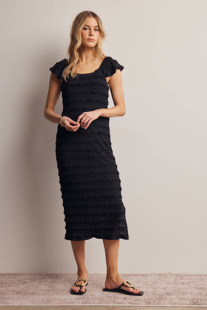 Smocked Ruffle Strap Midi Dress