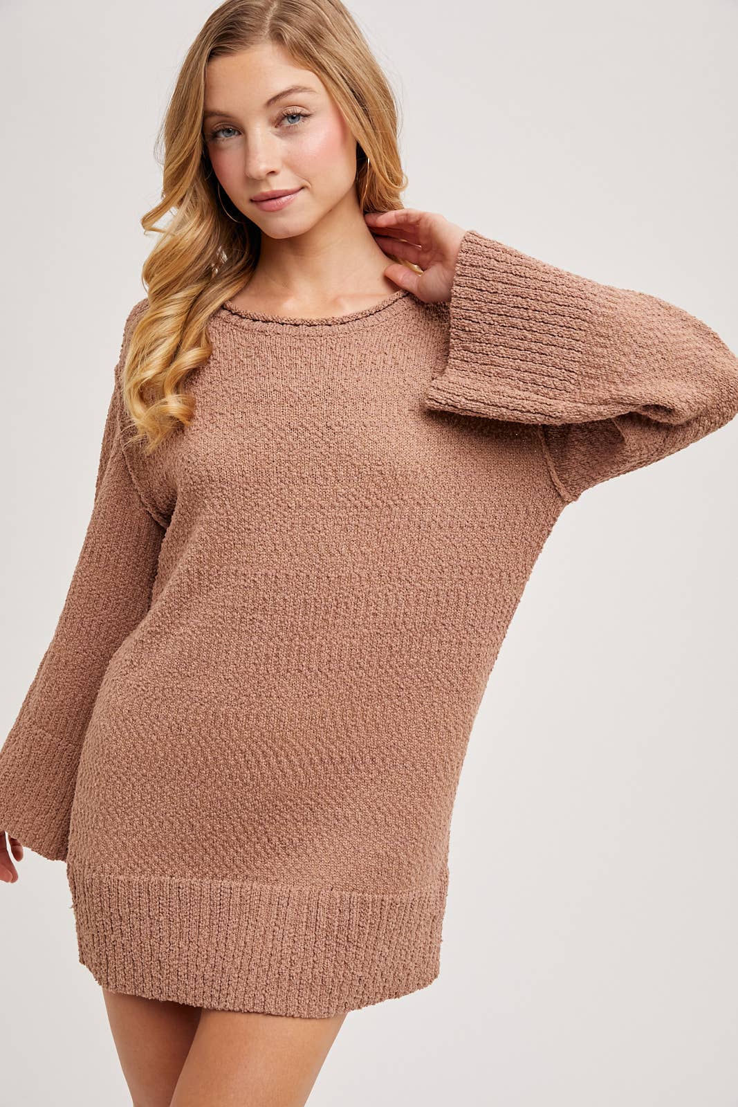 CHUNKY KNIT CREW NECK TUNIC SWEATER DRESS