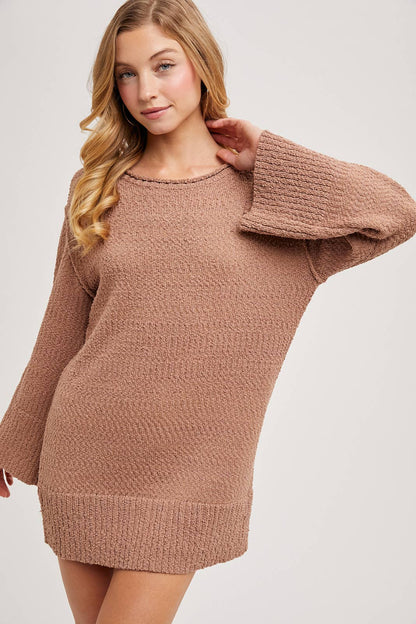 CHUNKY KNIT CREW NECK TUNIC SWEATER DRESS