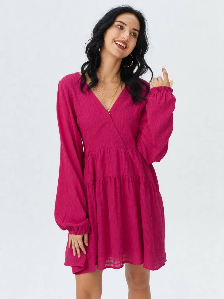 ND30996-Textured Woven Mini Dress W/ Back Tie