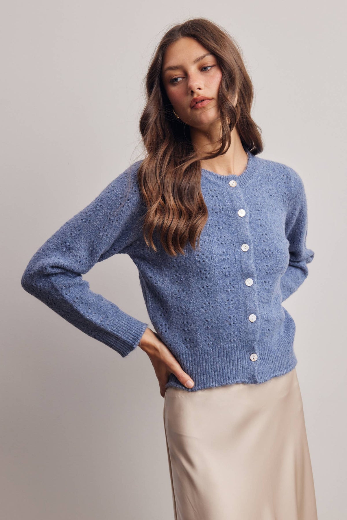 Pointelle Knit Button Cardigan FSW0069
