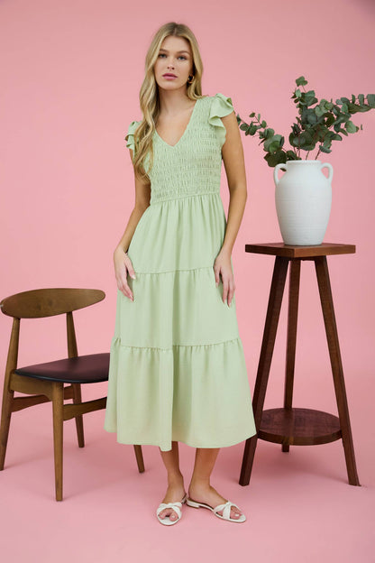 FLUTTER SLEEVE MAXI DRESS: KHAKI