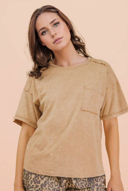 NT11108-Mineral Washed Knit Top with Pocket