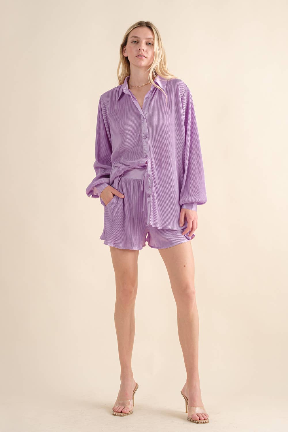 Accordian Blouse Short Lounge Set