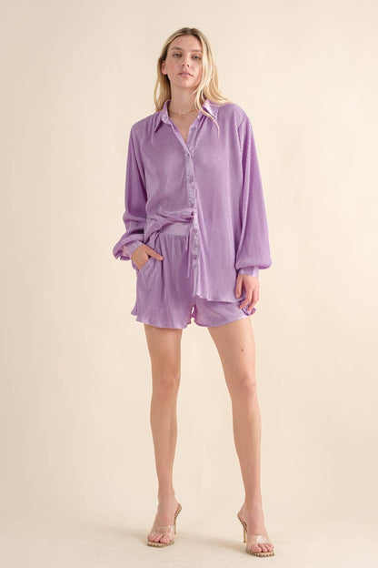 Accordian Blouse Short Lounge Set