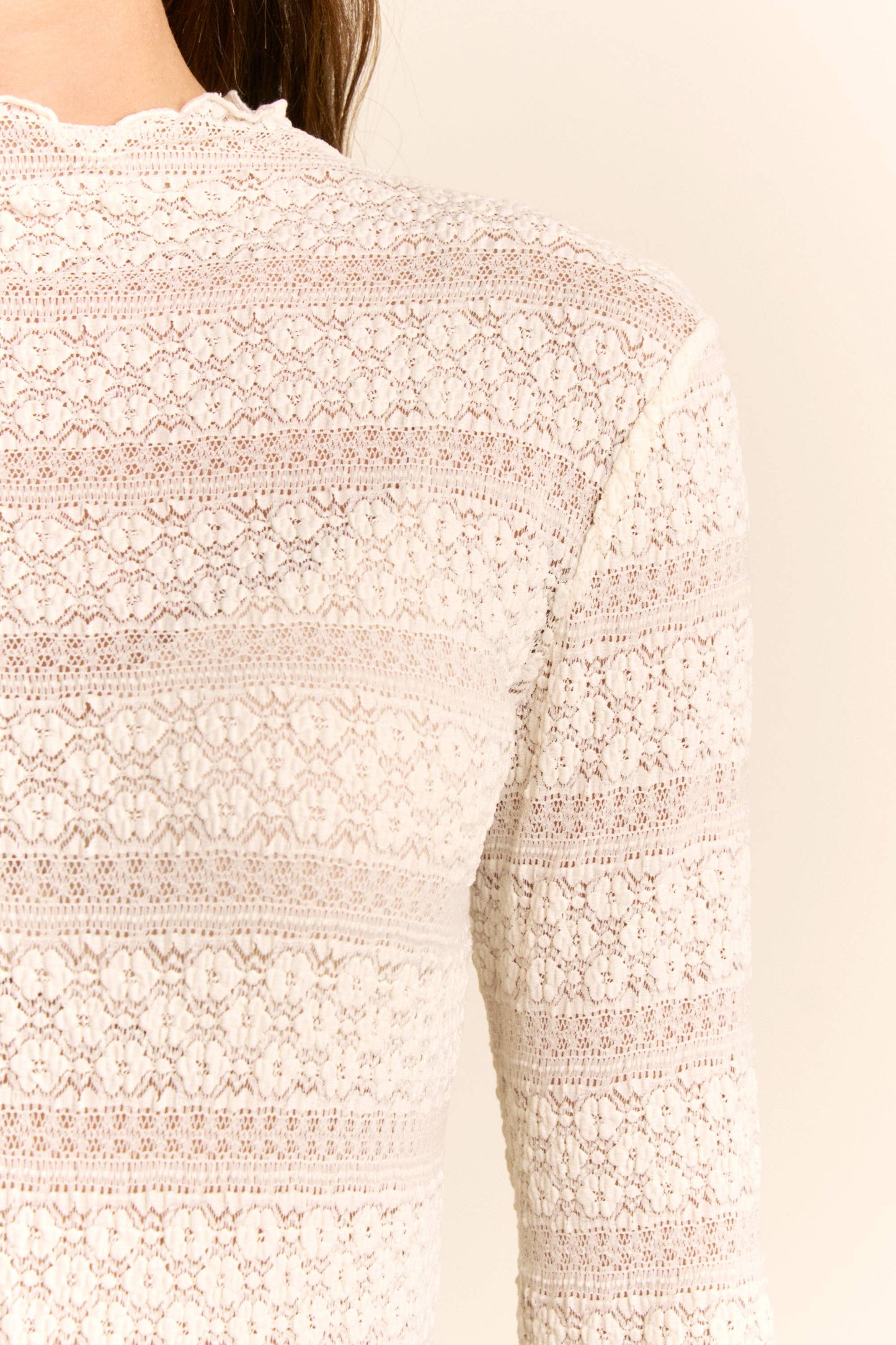 Striped Lace Mock Neck Top