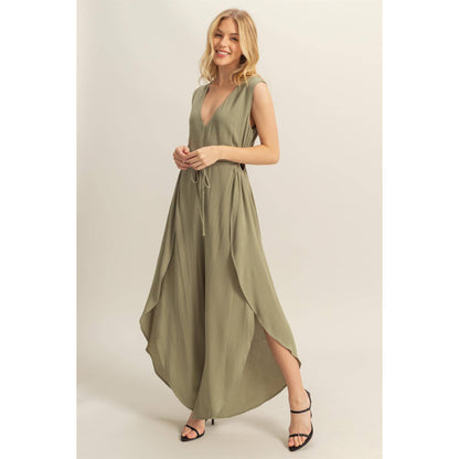 V-Neck Side Cutout Curved Hem Jumpsuit