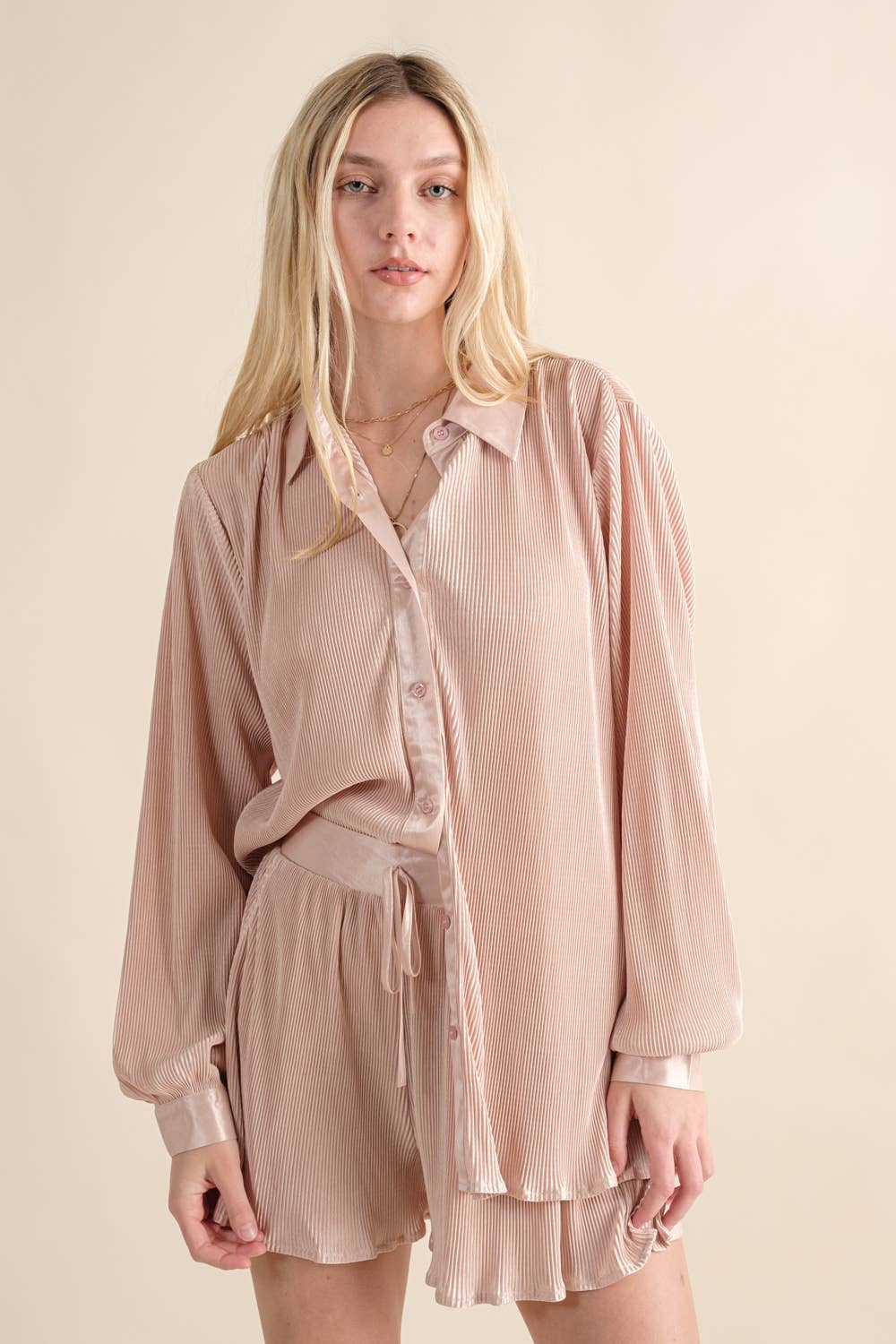 Accordian Blouse Short Lounge Set