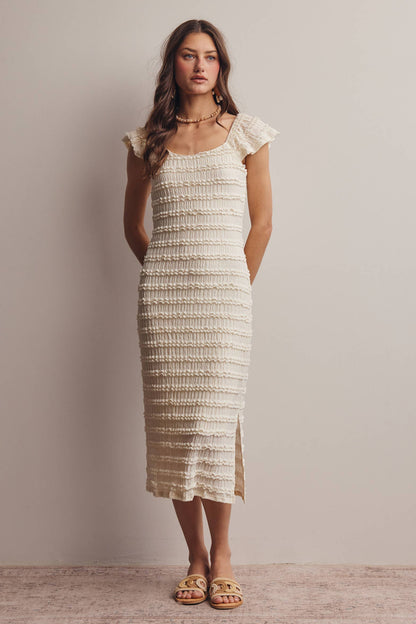 Smocked Ruffle Strap Midi Dress