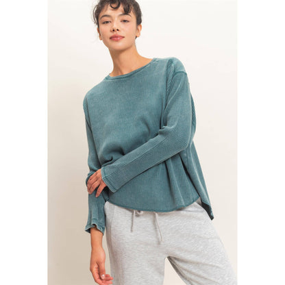 Oversized Mineral Washed Waffle Knit Top