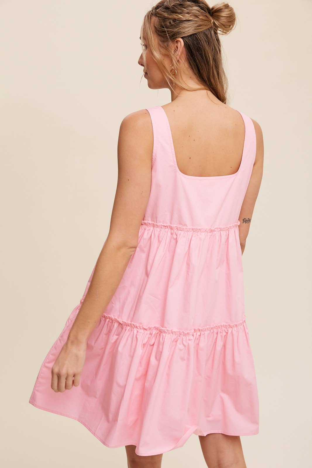 Tiered Square Neck Poplin Dress